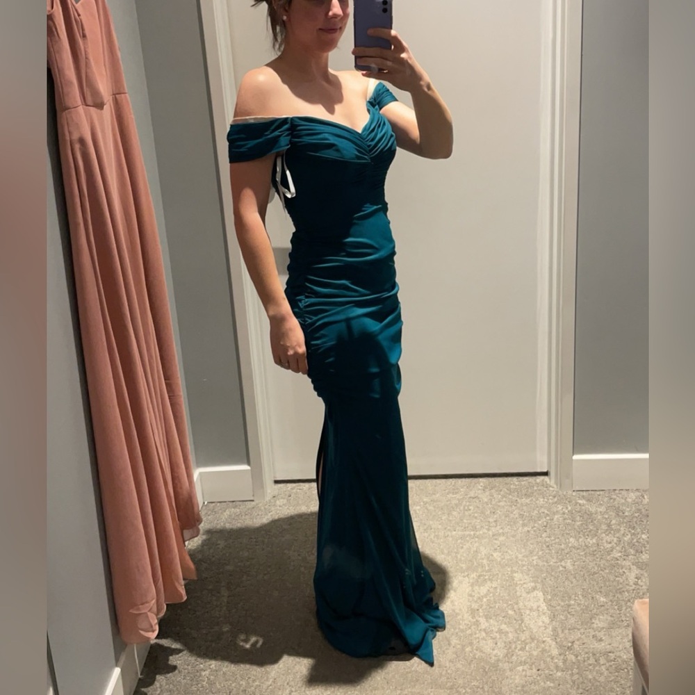 David's Bridal Strapless Gown in Deep Teal - Picture 2 of 2